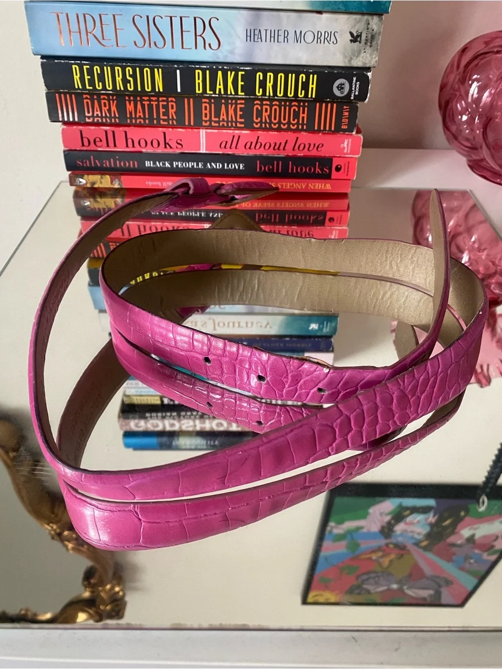 Urban Outfitters Pink Crocodile Embossed Belt